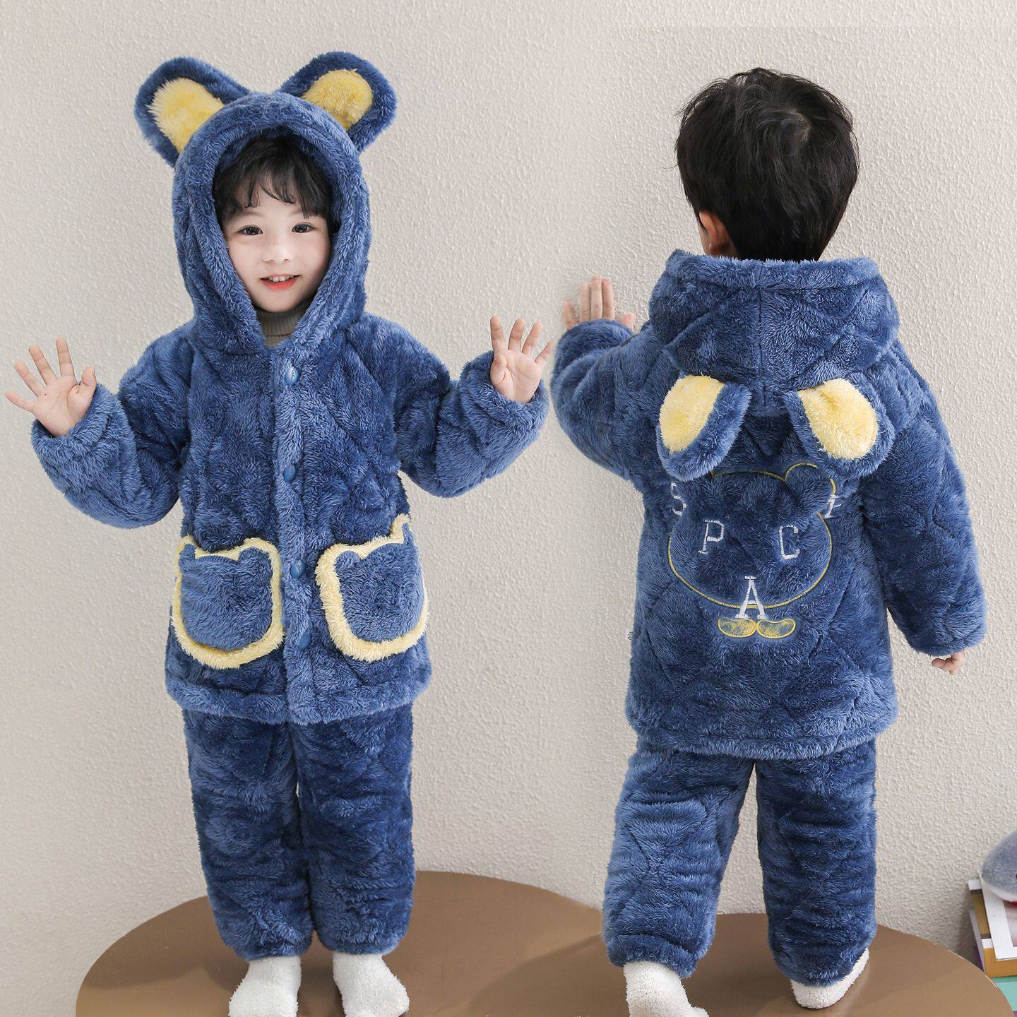 冬季儿童睡衣男孩珊瑚三层夹棉中长款法兰绒男童宝宝家居服套装,童装/婴儿装/亲子装,家居服套装,淘宝优惠券,粉丝福利购,淘宝优惠卷