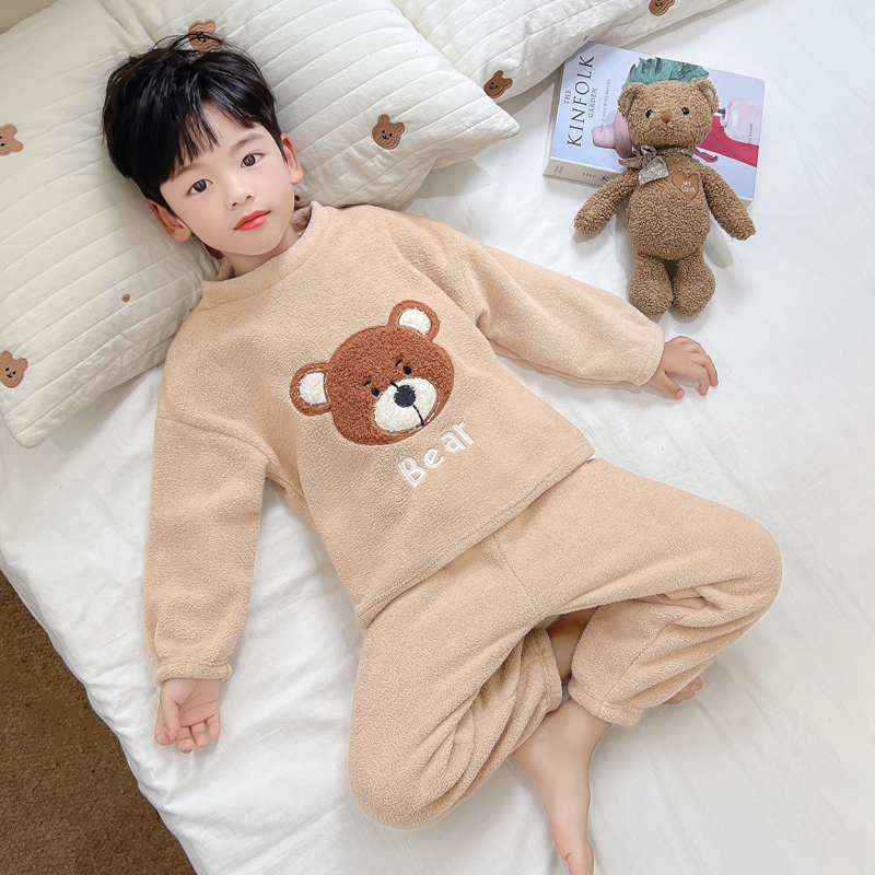 清仓特价！儿童秋冬季加绒加厚家居服宝宝法兰绒云朵绒睡衣套装