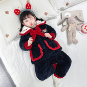 女童冬季 三层睡衣加厚宝宝中大儿童家居服套装 夹棉新年款 过年装
