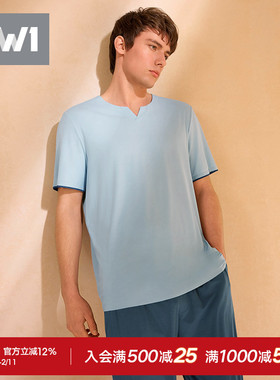 曼妮芬MW1男士睡衣套装夏季透气条纹T恤衫100S莫代尔家居40310161