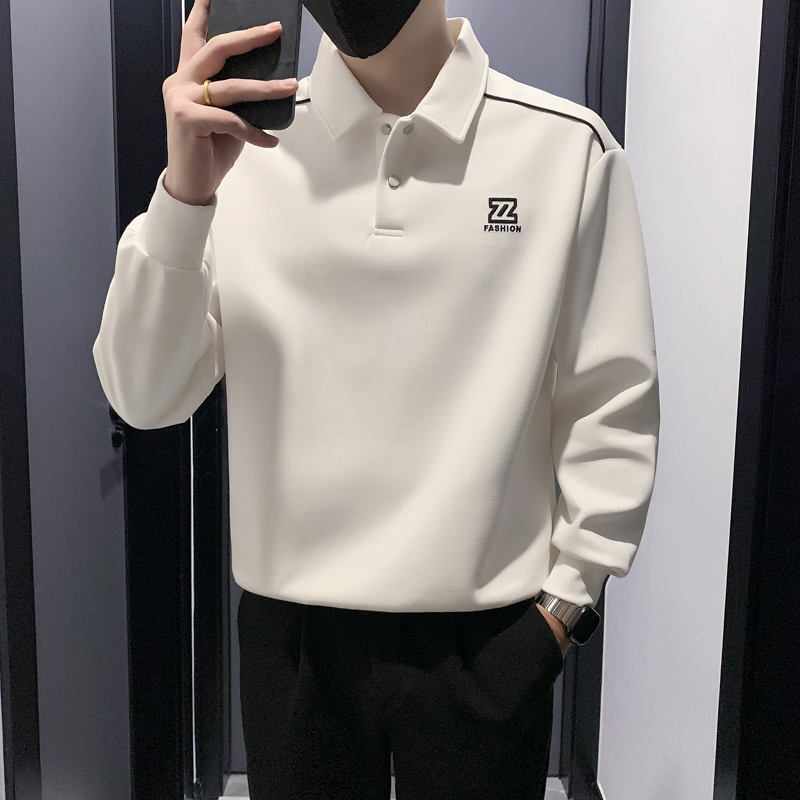 重磅长袖上衣翻领字母polo衫