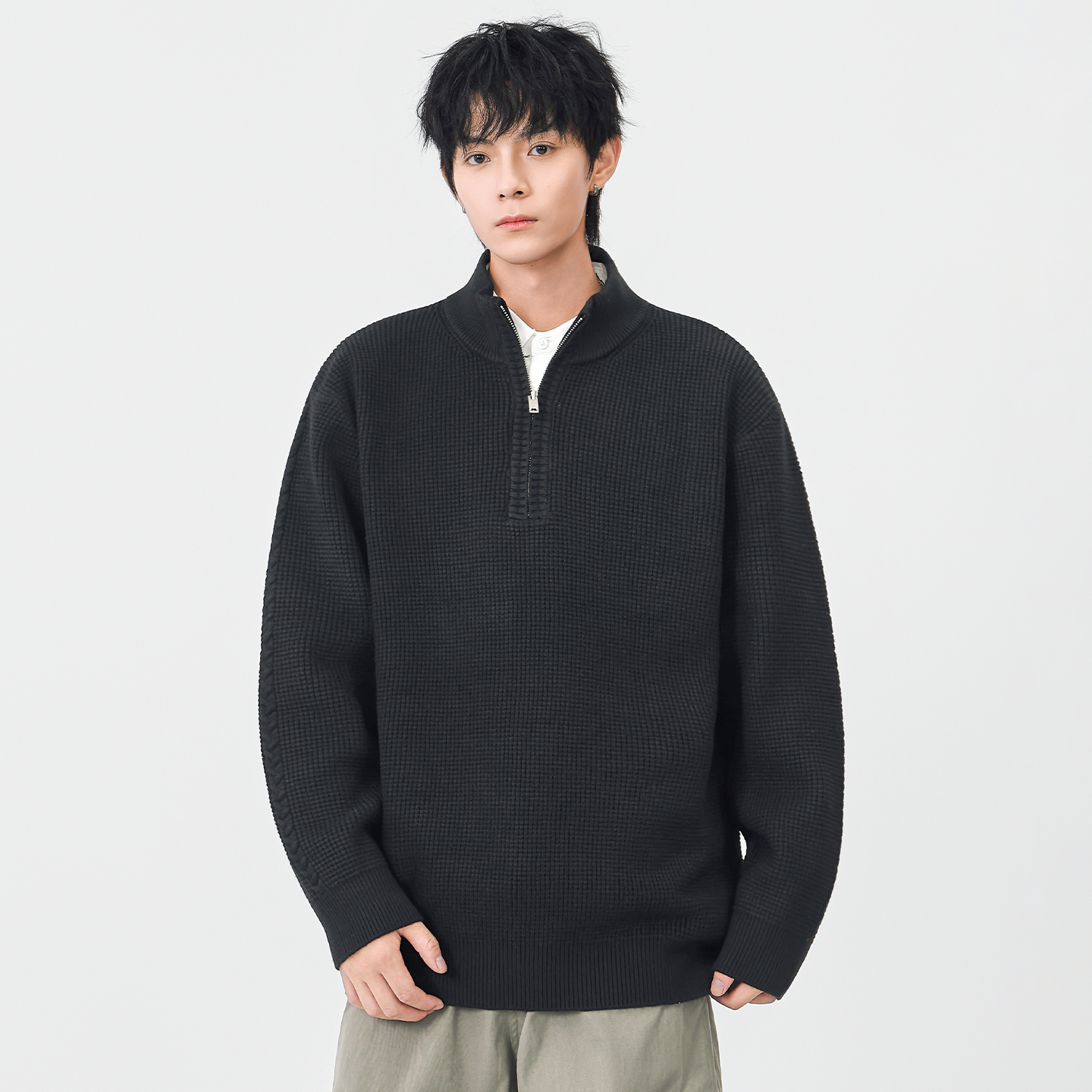 CHANMONTH美式复古半拉链毛衣男