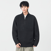CHAN 上衣 简约潮牌针织衫 MONTH美式 复古半拉链立领毛衣男秋季