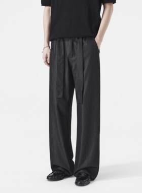 CHAN MONTH美式黑色垂感休闲裤男春季宽松垂感阔腿高级感运动长裤