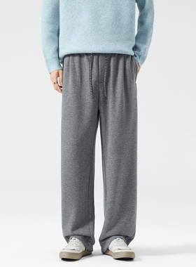 CHAN MONTH美式复古绵羊毛灰色休闲裤男秋季潮牌宽松直筒长裤子