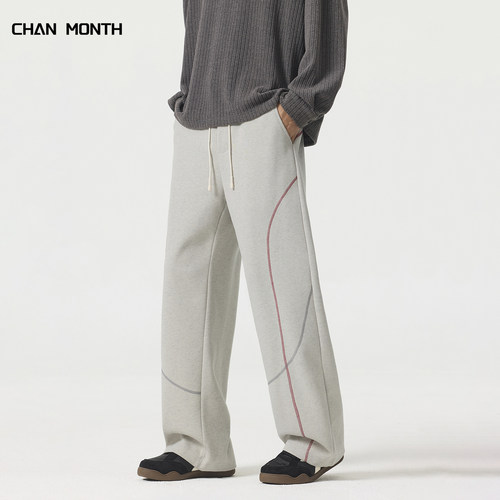 CHANMONTH秋季美式明线弯刀裤男