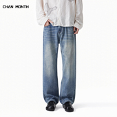 MONTH美式 复古蓝水洗牛仔裤 男春季 CHAN 宽松直筒百搭阔腿休闲长裤