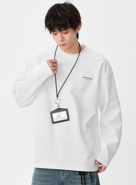 CHAN MONTH美式潮牌秋季新款字母印花宽松百搭圆领长袖T恤男上衣