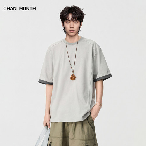 CHANMONTH夏季潮牌撞色T恤男