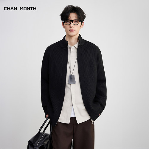 CHANMONTH美式复古黑色针织开衫