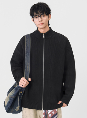 CHAN MONTH美式复古休闲立领针织开衫男秋季潮牌毛衣外套