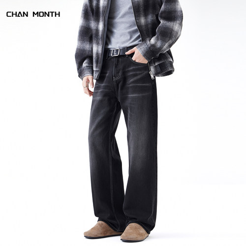 CHANMONTH美式复古黑色牛仔裤男