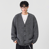 CHAN V领毛衣男上衣外套开衫 MONTH秋冬季 潮牌复古休闲系扣针织衫