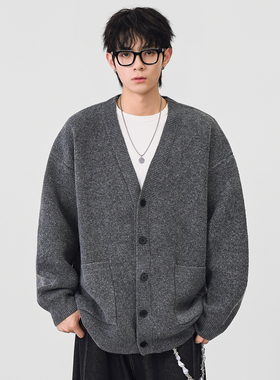 CHAN MONTH秋冬季潮牌复古休闲系扣针织衫V领毛衣男上衣外套开衫