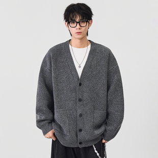 CHAN MONTH秋冬季潮牌复古休闲系扣针织衫V领毛衣男上衣外套开衫