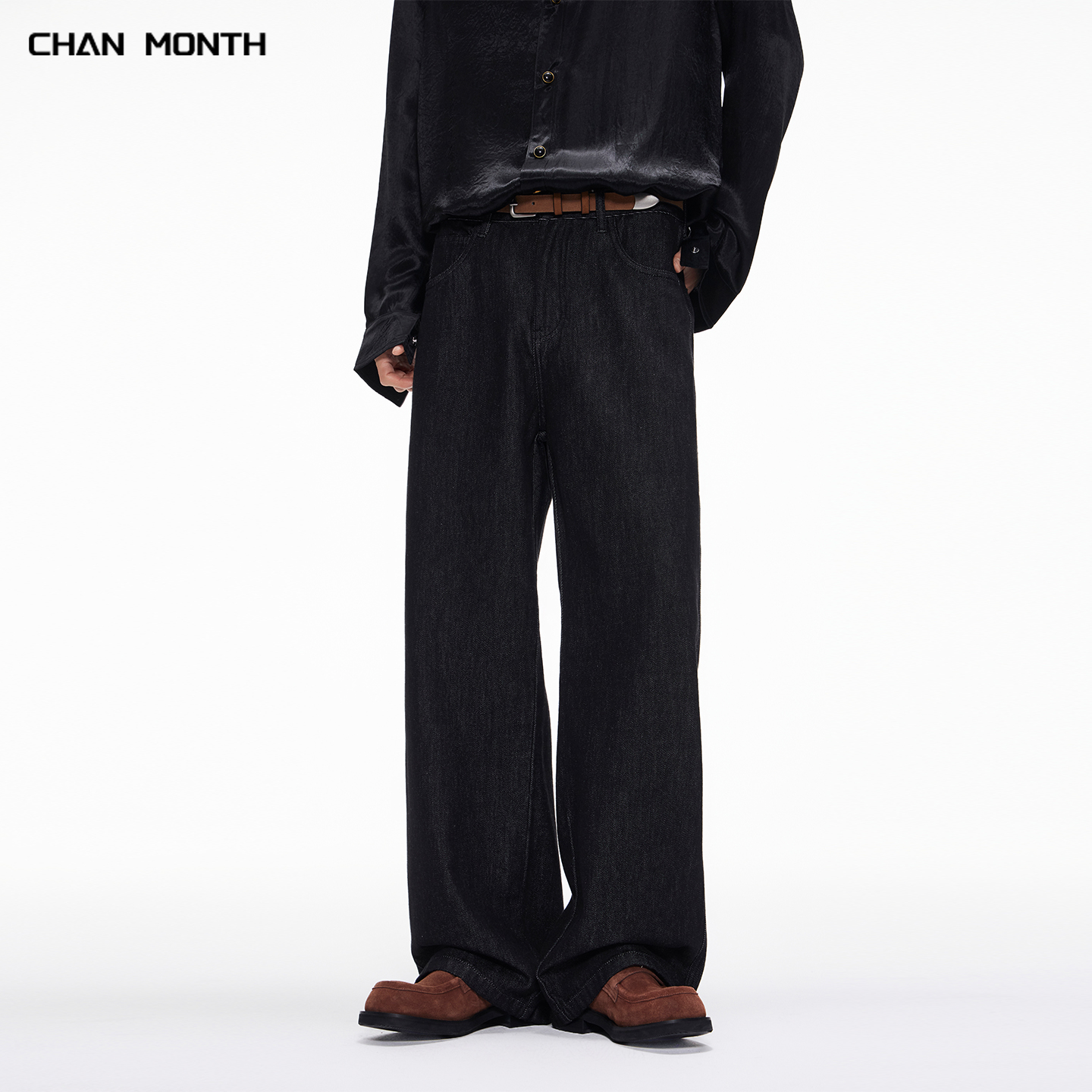 CHANMONTH秋季新款丹宁黑牛仔裤