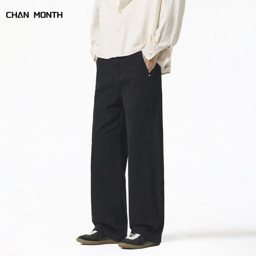 CHANMONTH秋季黑色休闲工装裤男