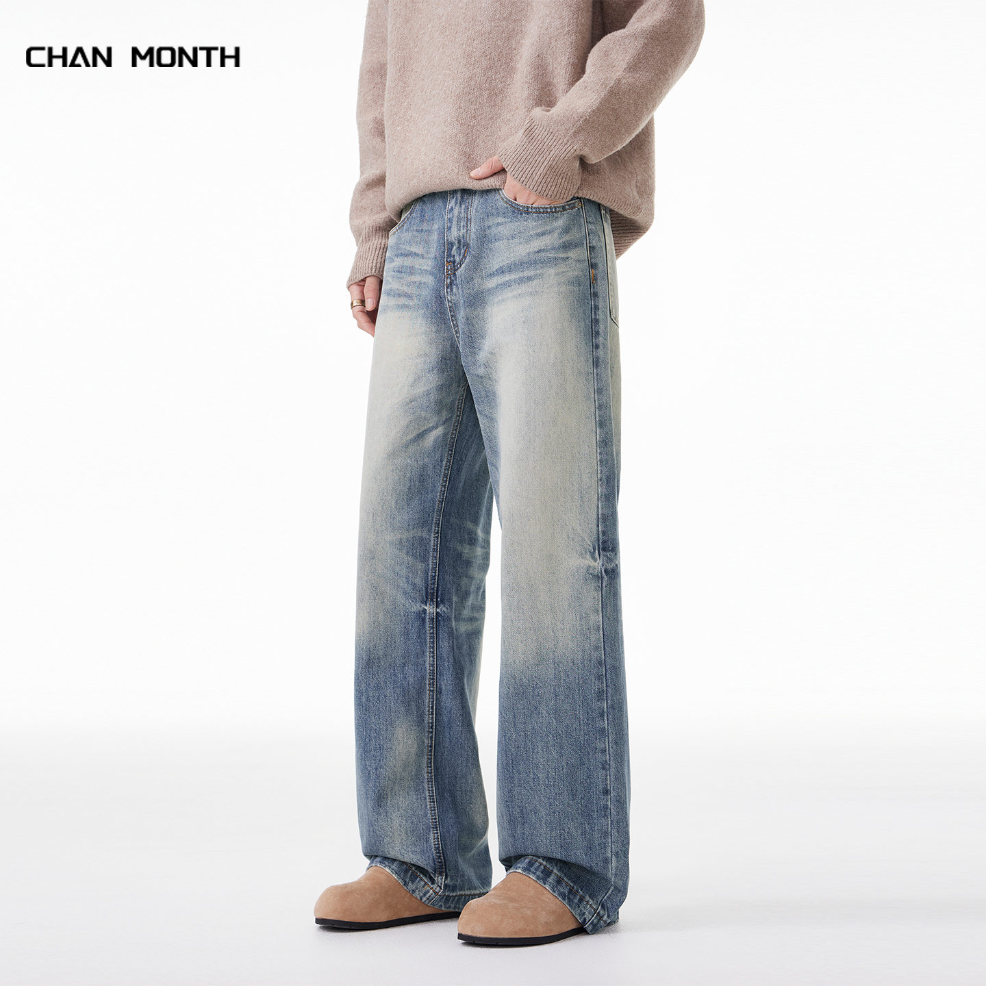 CHANMONTH美式复古A字牛仔裤男