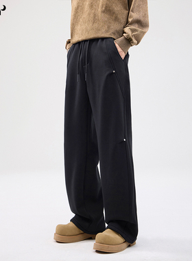 CHAN MONTH美式潮牌卫裤男直筒宽松春秋重磅垂感休闲运动百搭长裤