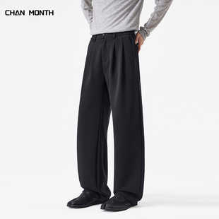CHAN MONTH秋冬黑色休闲西裤男极简风高级感宽松垂感直筒加绒长裤
