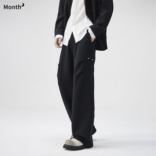 CHAN MONTH秋季美式褶皱伞兵裤男百搭休闲裤阔腿长裤直筒拖地裤子