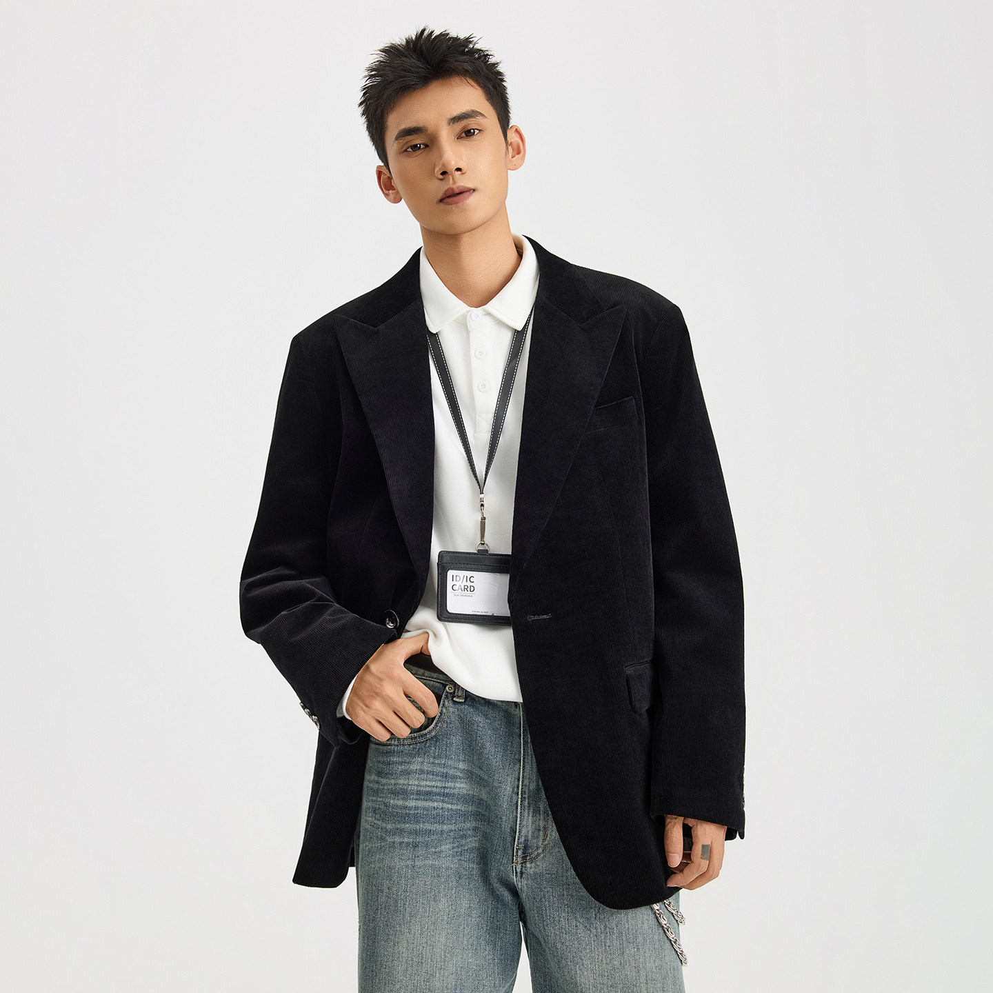 CHAN MONTH美式复古黑色休闲西服外套男秋季高级感潮牌西装上衣