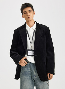 CHAN MONTH美式复古黑色休闲西服外套男秋季高级感潮牌西装上衣