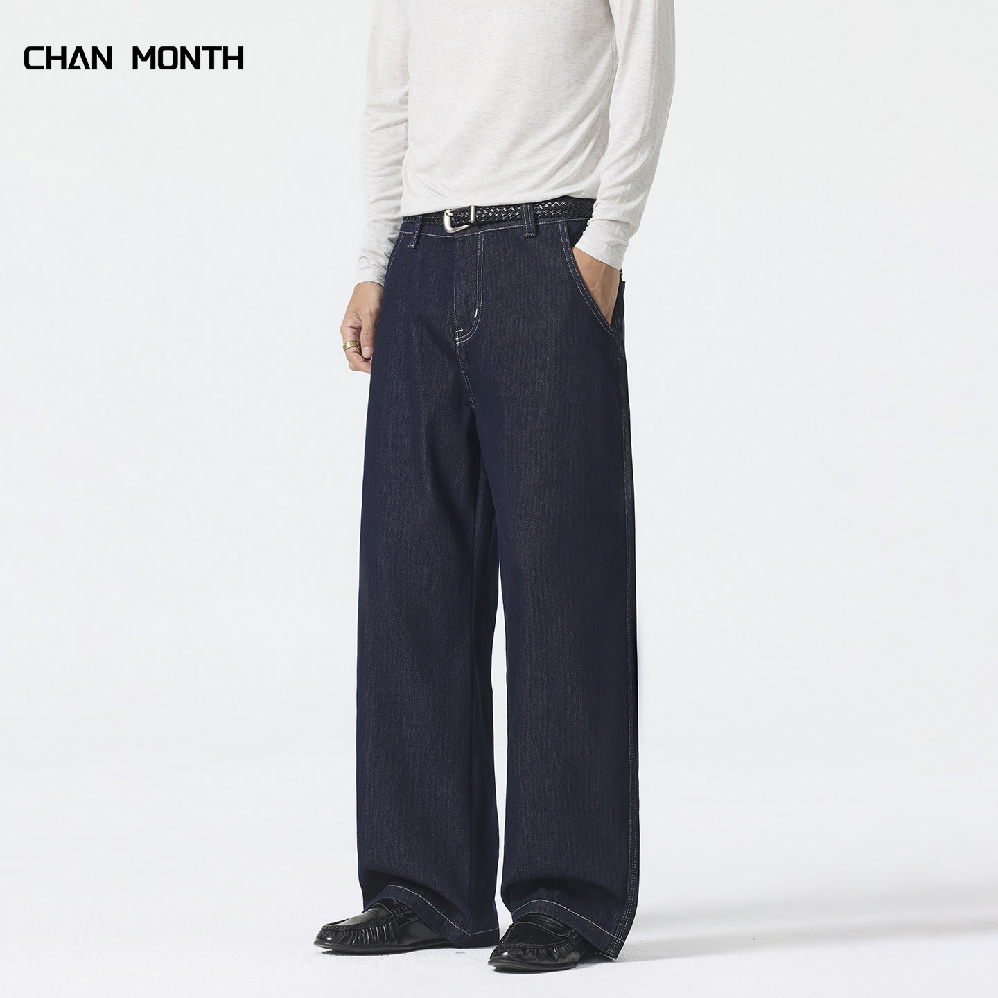 CHAN MONTH秋季新款美式复古原色牛仔裤男款宽松百搭休闲长裤子