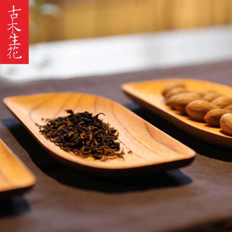 实木茶点盘禅意日式茶道创意茶巾盘茶则中国风点心盘家用古木生花
