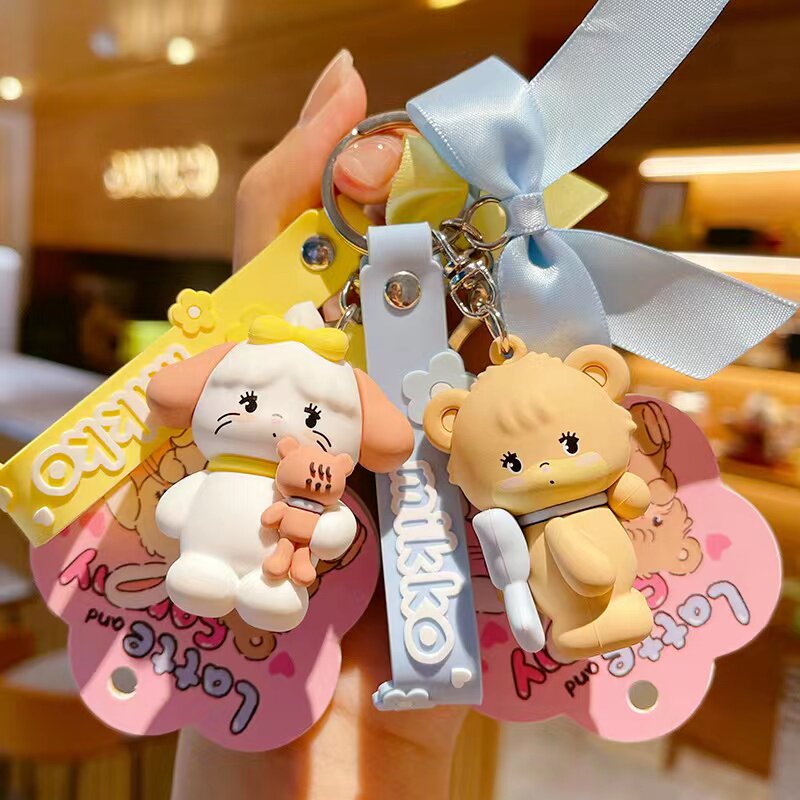 新款正版日本动漫mikko蝴蝶结猫咪公仔钥匙扣女可爱包包钥匙链圈