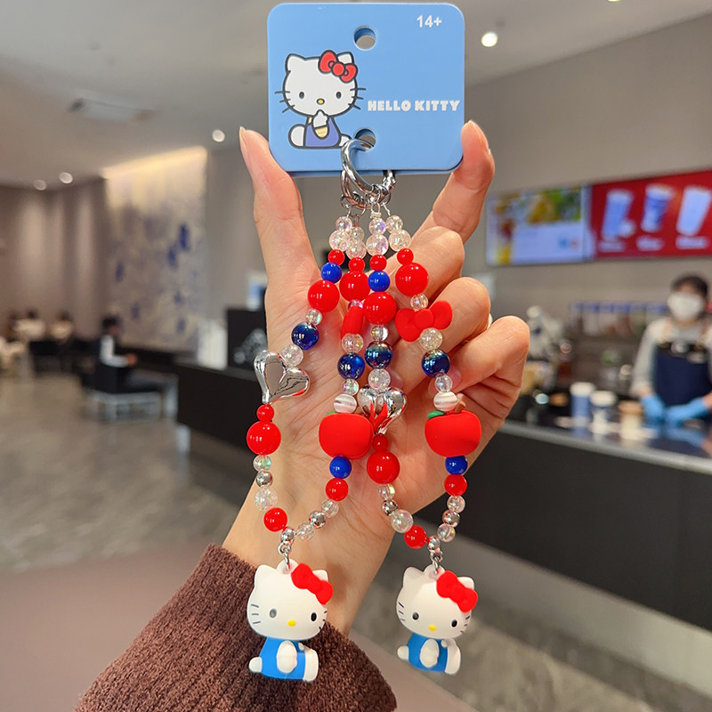 精致网红萌趣迷你正版凯蒂猫HelloKitty珠链钥匙扣汽车挂件小礼品