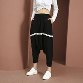 低档裤 允格2025夏季 暗黑系九分吊档裤 女弹力棉大档裤 薄款 条纹垮裤
