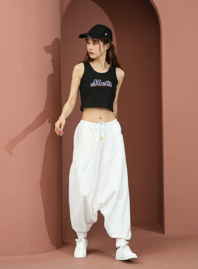 允格2024春秋简约纯色低档裤宽松大码吊裆裤男女同款垮裤大档裤女