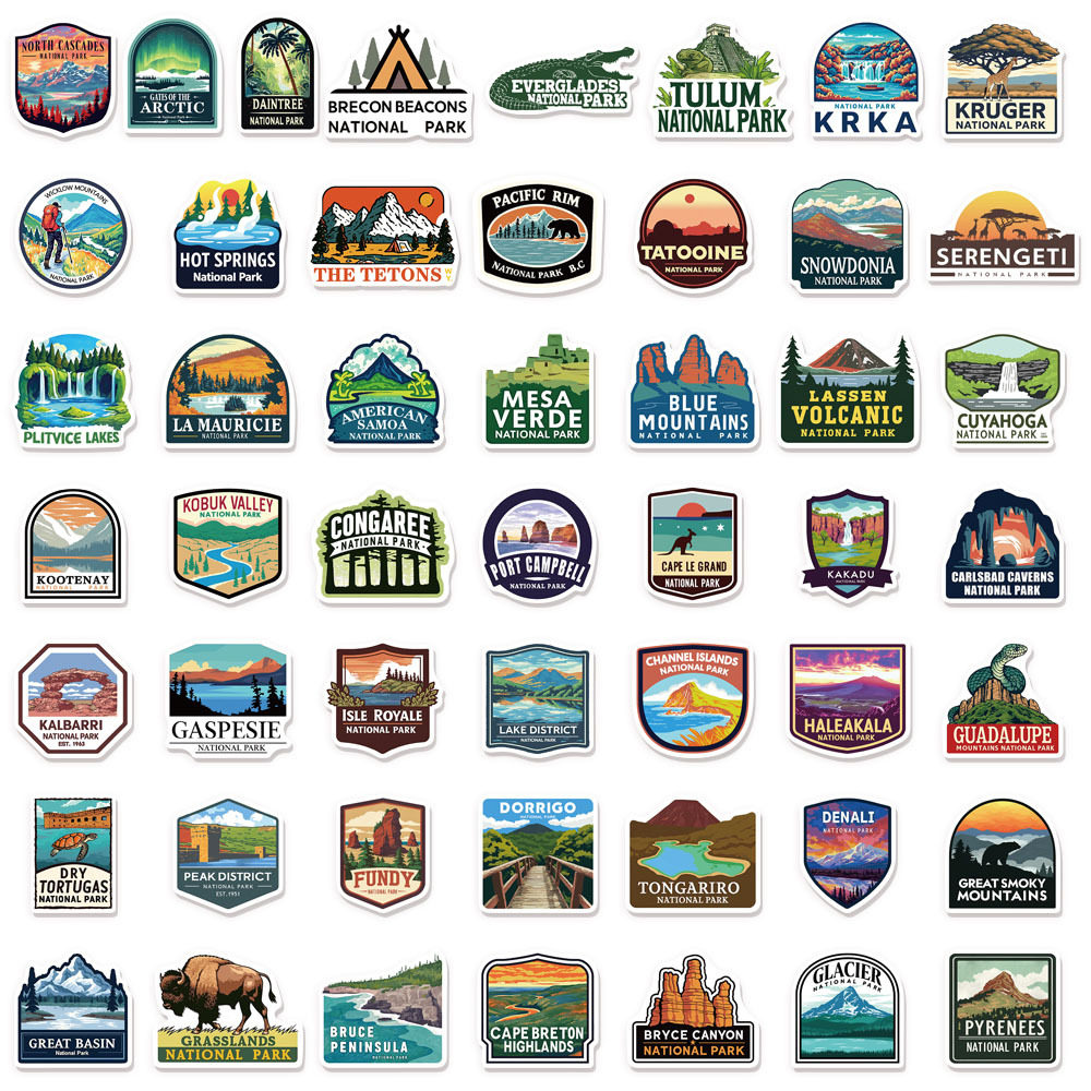 100张美国国家公园卡通贴纸行李箱笔记本电脑手机吉他水杯diy贴画,3C数码配件,笔记本炫彩贴,淘宝优惠券,粉丝福利购,淘宝优惠卷