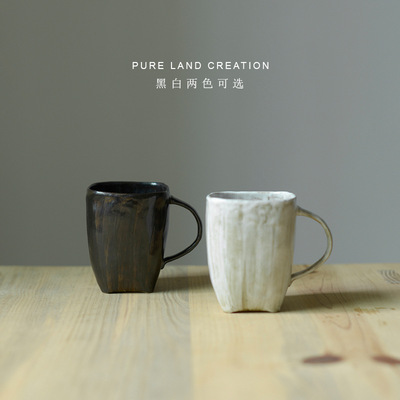手工粗陶马克杯 创意四方形300ml牛奶杯水杯礼品陶瓷杯带把咖啡杯