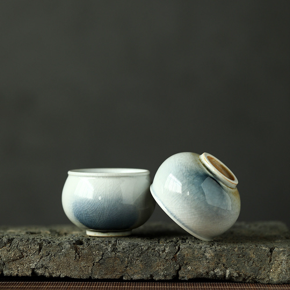 手工景德镇清泉冰裂釉圆融杯宝石蓝个人杯功夫茶杯品茗杯窑变釉