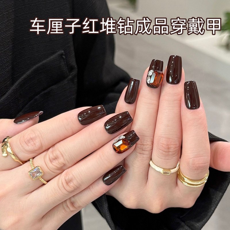 简约高级气质款车厘子红美甲成品穿戴甲甲片喷涂工艺手工粘钻贴片,彩妆/香水/美妆工具,穿戴甲/甲片,淘宝优惠券,粉丝福利购,淘宝优惠卷