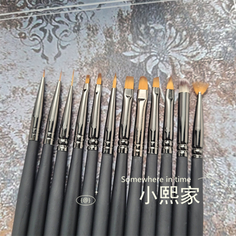 美甲基础多功能笔套装彩绘拉线光疗格纹笔刷成套磨砂木杆美甲工具