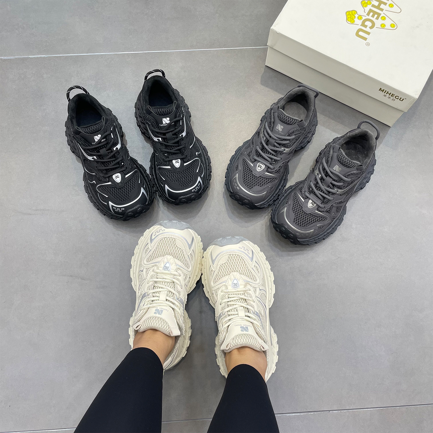 新款轮胎底加绒老爹鞋软底显腿长复古休闲百搭秋冬日常出行鞋