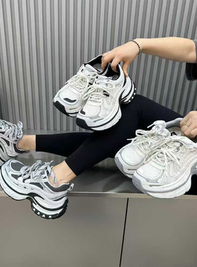 2026 春季新款老爹鞋黑白灰配色厚底系带潮流运动日常穿搭适配