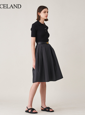 三石一澜夏季丝棉中高腰优雅大方遮肉显瘦半身裙SH23102075