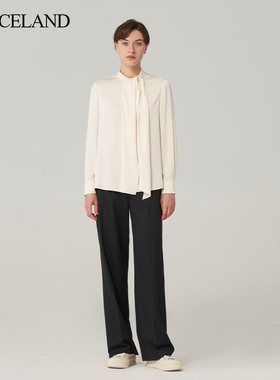 SANCELAND三石一澜秋双绉真丝衬衣立领飘带式衬衫女SH31101048