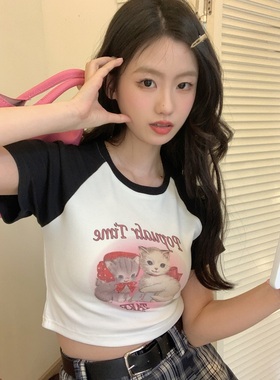 TC STORE TAKE CHANCES春夏猫咪T恤修身内搭小众辣妹短袖短款上衣
