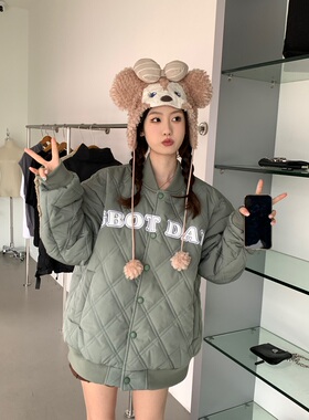 TC STORE GBOT冬季棉服男女情侣款潮牌菱格棉衣翻领外套保暖棉袄