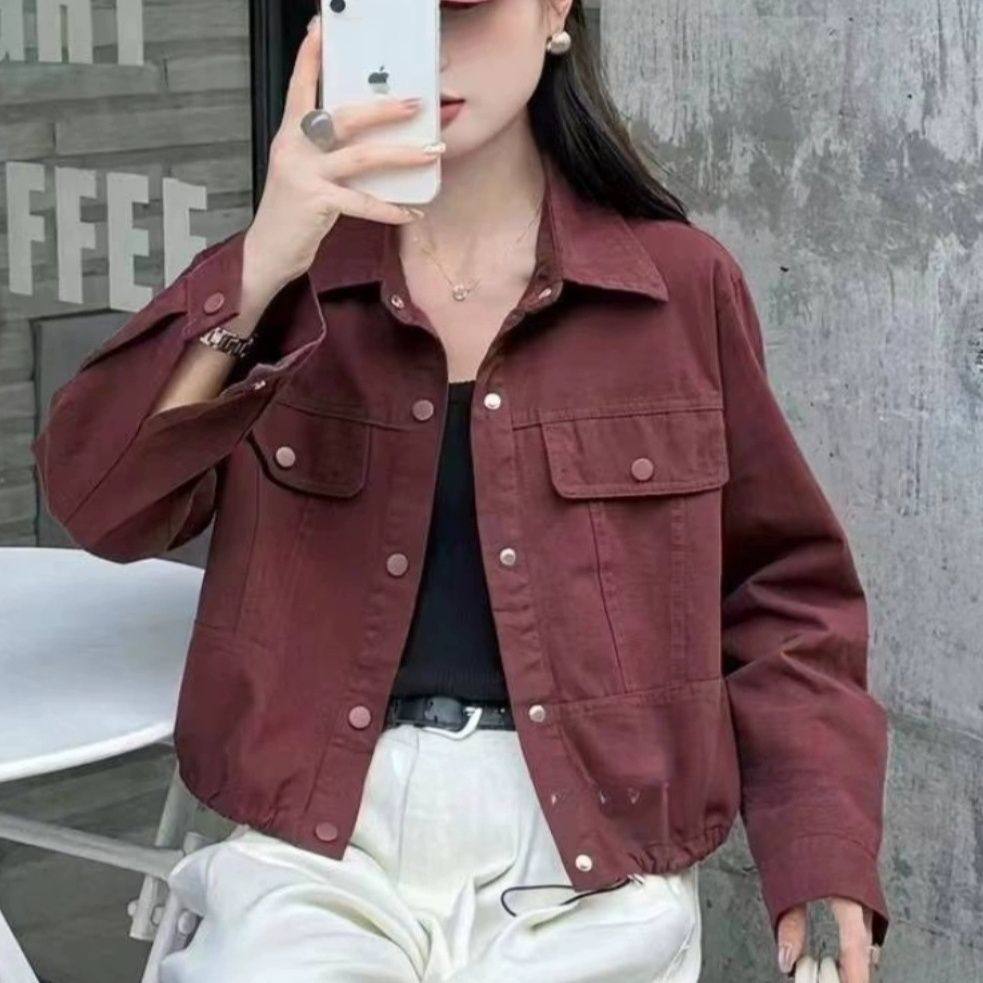 红色牛仔外套女春款新款2026韩版宽松休闲百搭短款牛仔上衣显瘦图片