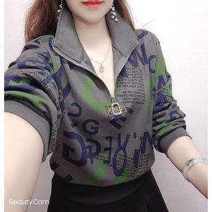 网红字母小花朵长袖卫衣2026春款新款时尚百搭显瘦拼色T恤上衣潮