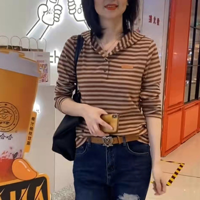 连帽条纹体恤小众上衣