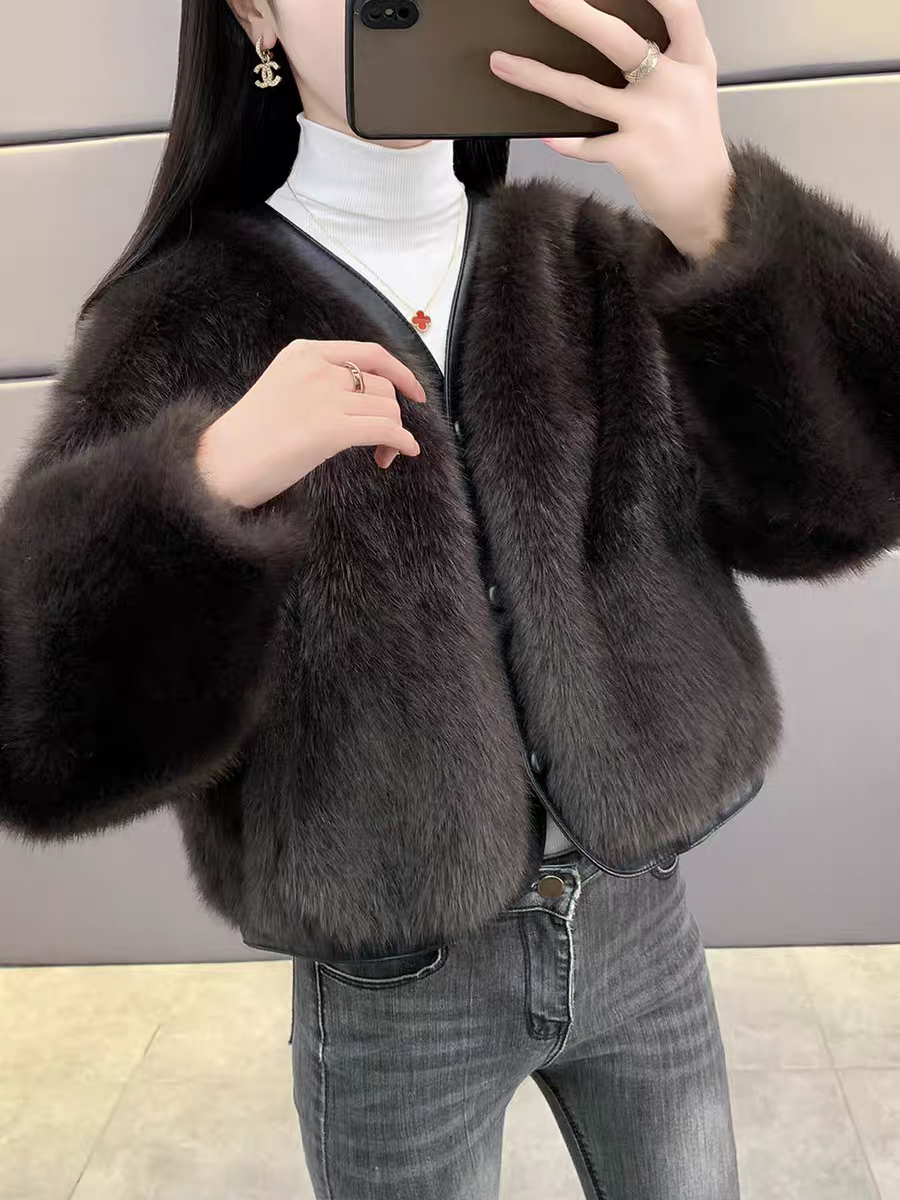 小香风毛绒外套女秋冬2025新款气质高级感水貂绒皮毛一体短款上衣,女装/女士精品,短外套,淘宝优惠券,粉丝福利购,淘宝优惠卷