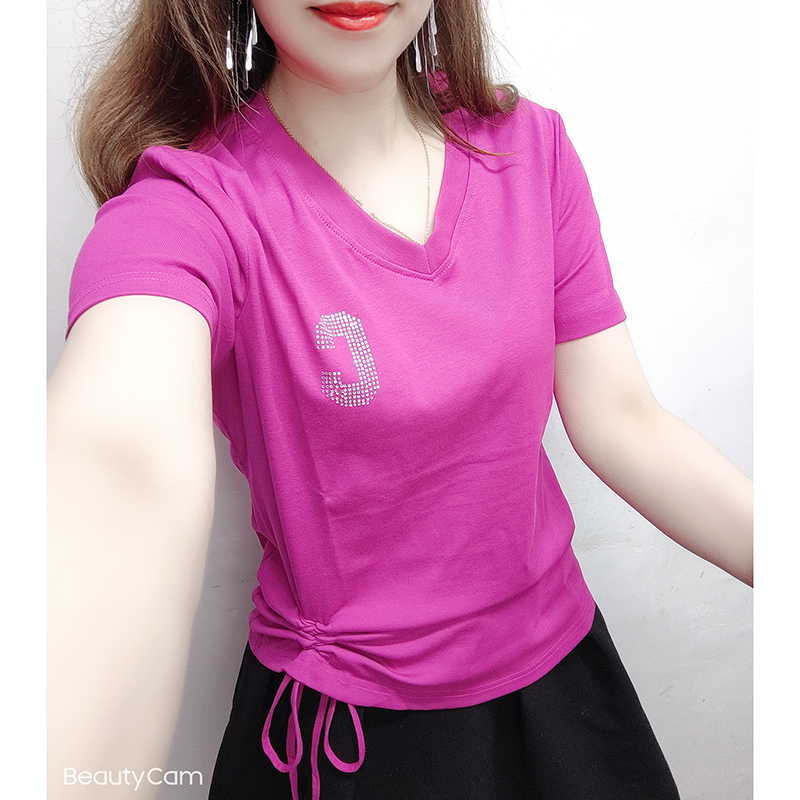 不规则抽褶下摆体恤女