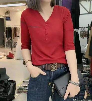 秋五分袖纯棉修身上衣